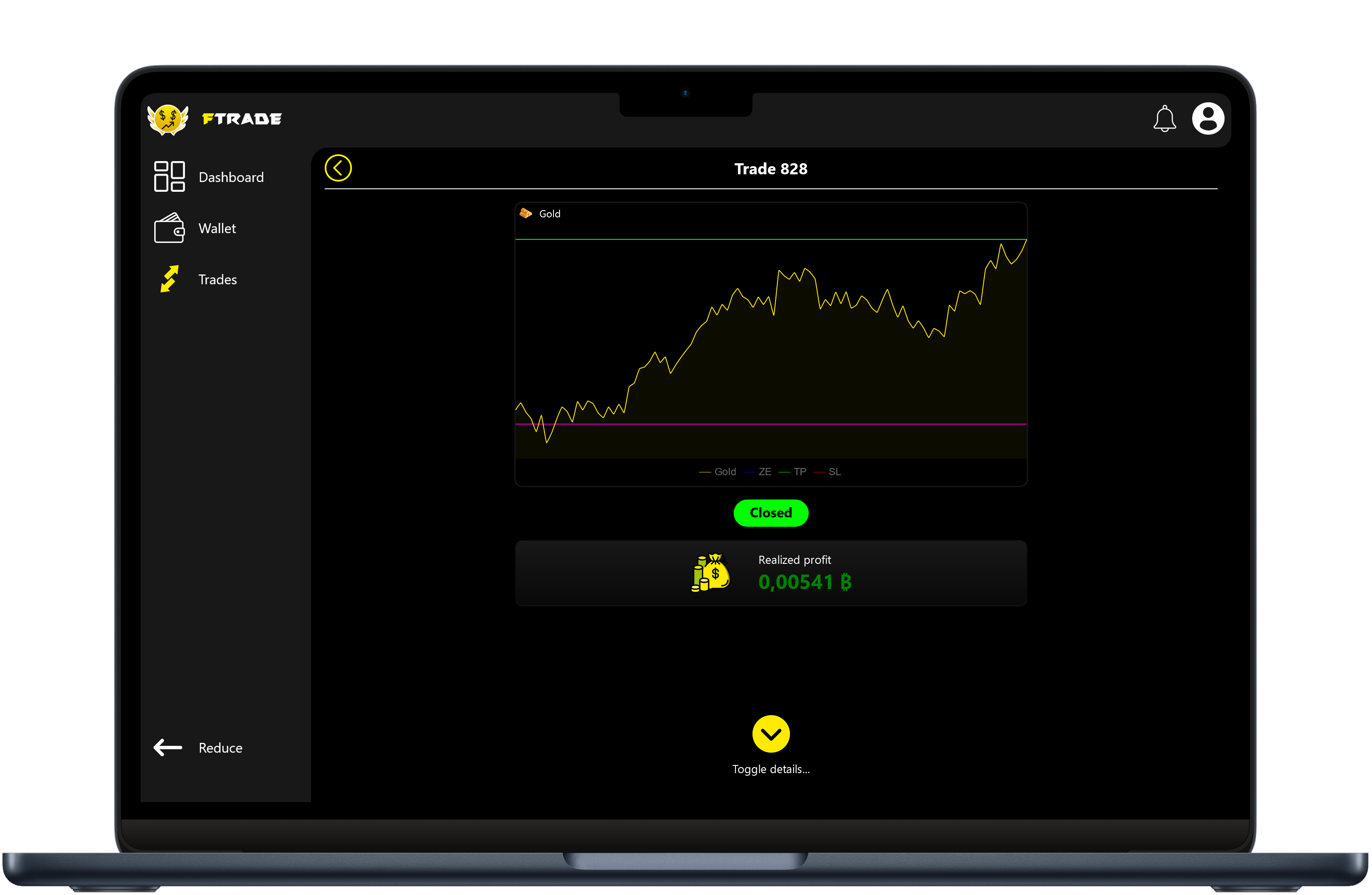 Macbook displaying FTrade app